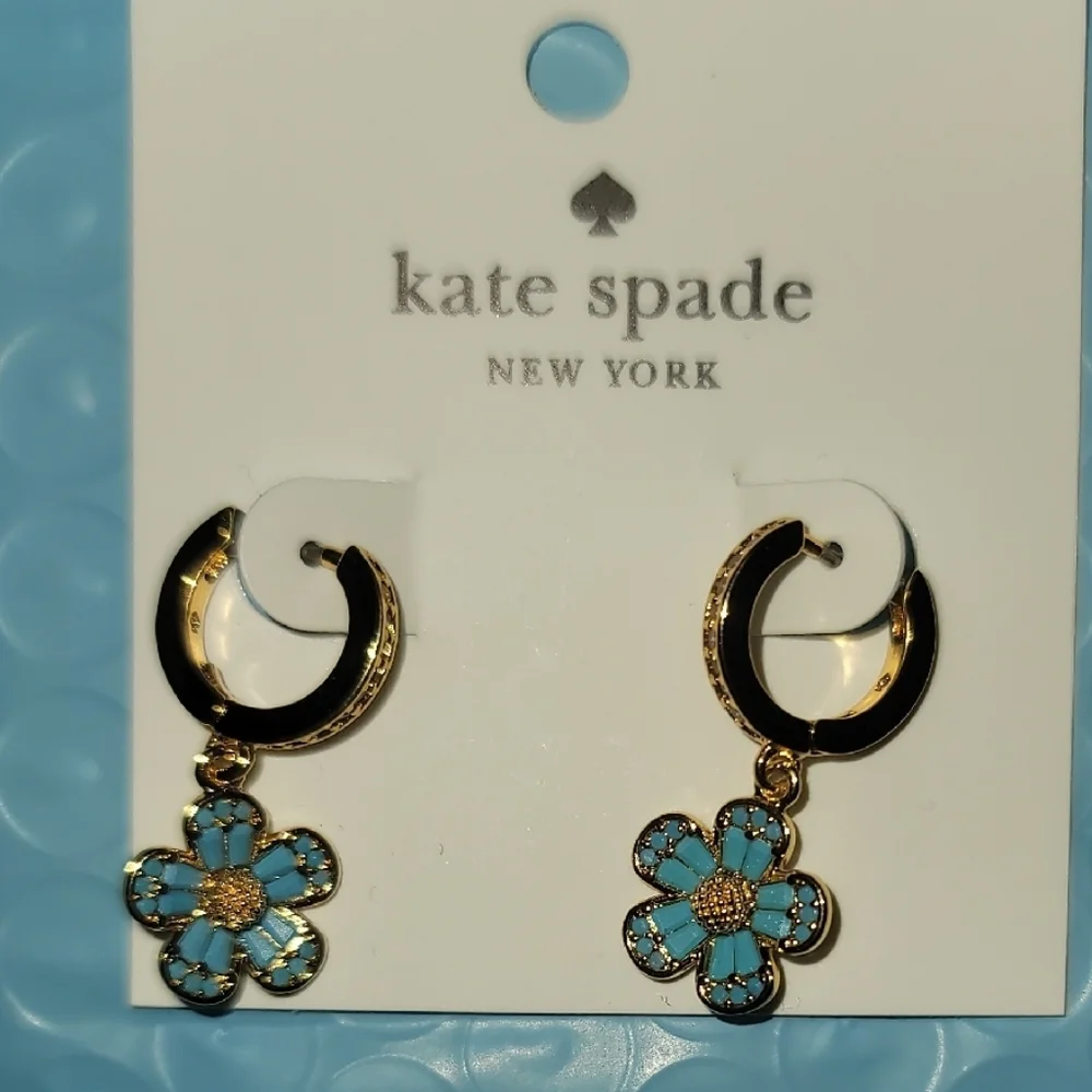 Kate Spade Blue Fleurette Huggie Hoop Drop Earrings - Picture 5 of 5